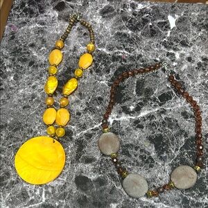 Yellow and Brown Beaded Necklace Set